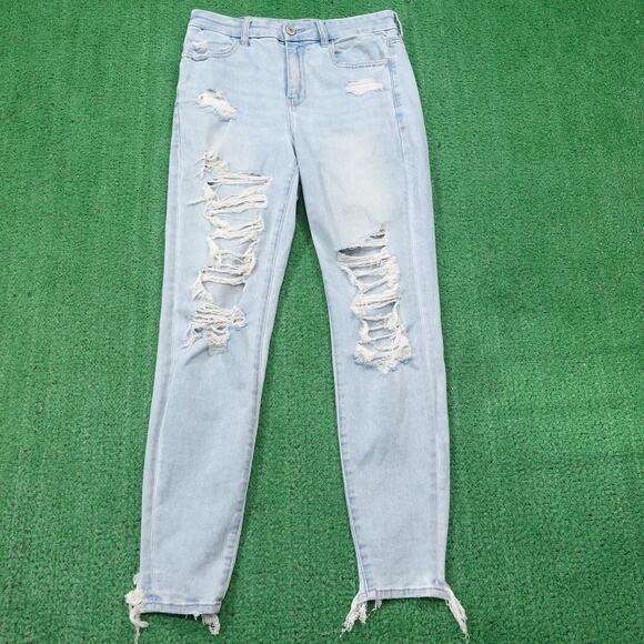 American Eagle Jeans Womens 8 Light Wash Curvy Hi Rise Jegging Ripped Stretch - Picture 1 of 11